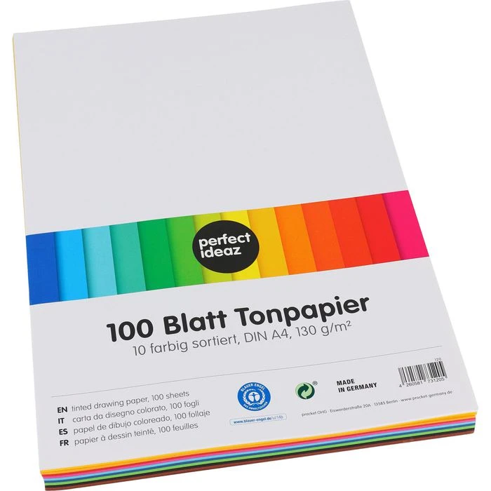 Perfect-ideaz Tonpapier A4, 10 Farben Sortiert, 130g/m², 100 Blatt – Bild 2