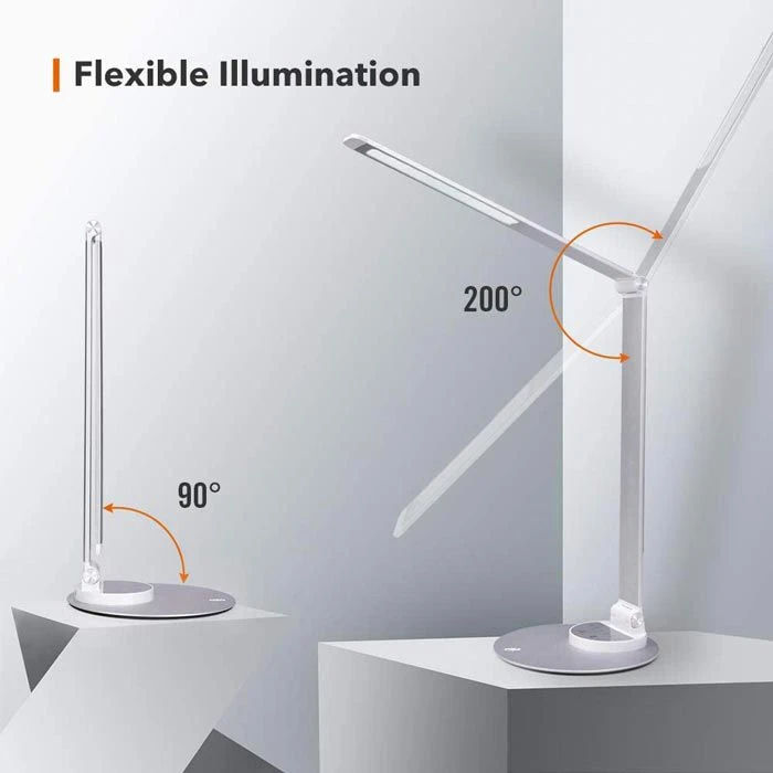 TaoTronics Schreibtischlampe TT-DL22 LED, Standfuß, Dimmbar, USB, Silber – Bild 4