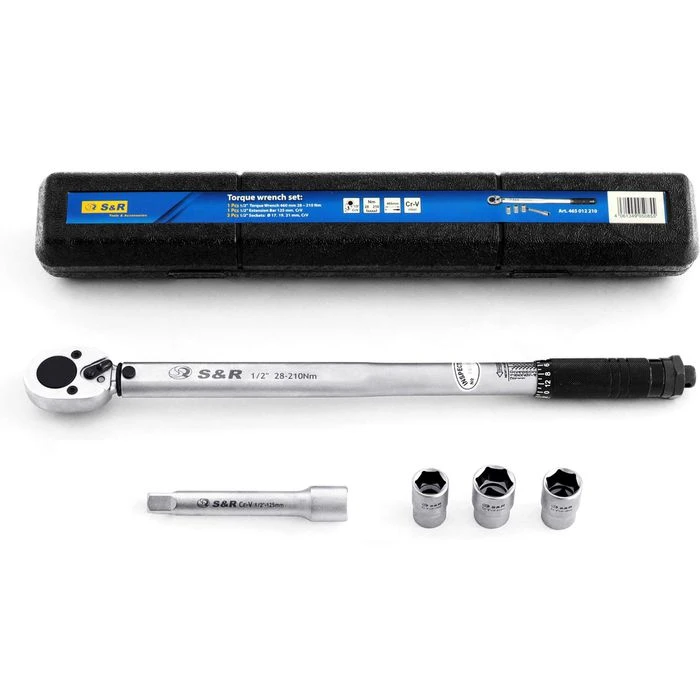 S&R Drehmomentschlüssel 465012210, Set, 1/2 Zoll, Mit Umschaltknarre, 28 - 210 Nm