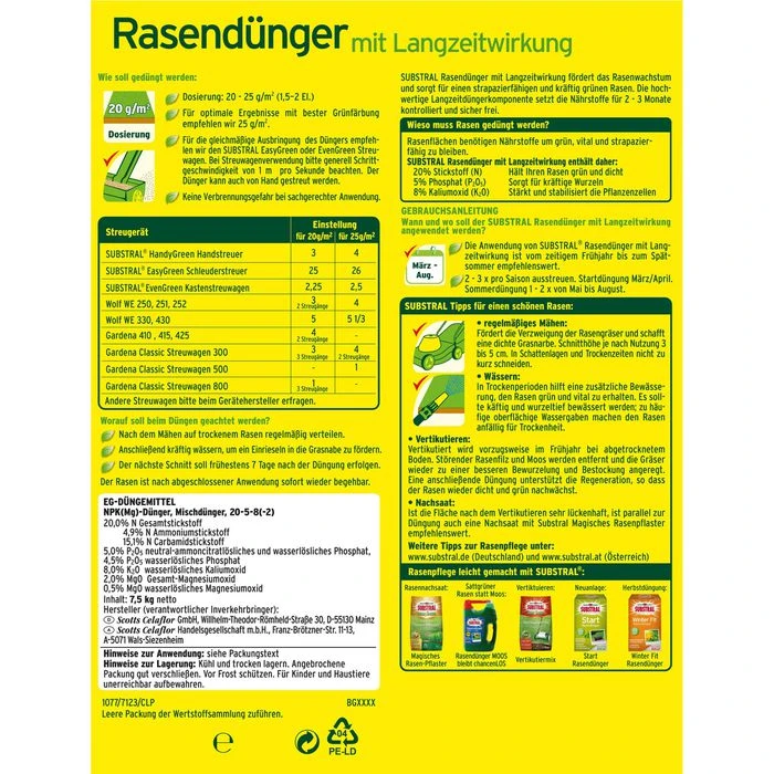 Substral Dünger Rasendünger, Langzeitwirkung Bis 90 Tage, 15 Kg Für 750m² – Bild 2