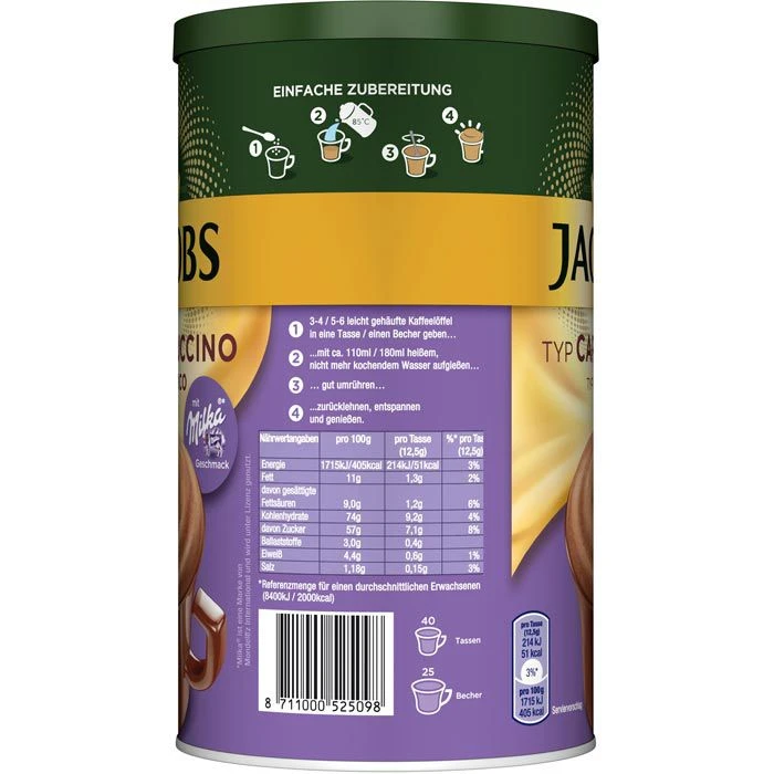 Jacobs Kaffee Cappuccino Milka Choco, Instant-Kaffee, Mild, 500g – Bild 2