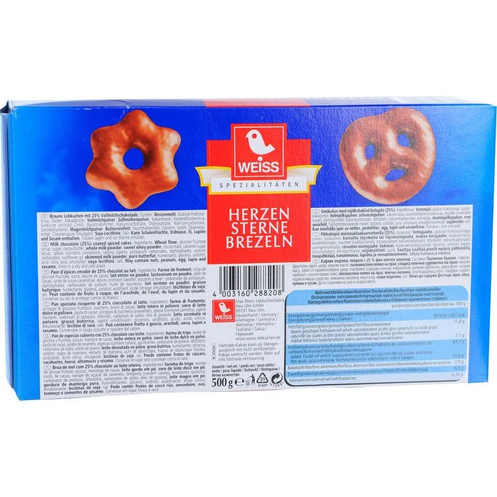 Weiss Lebkuchen Herzen Brezeln Sterne, Mit Vollmilchschokolade, 500g – Bild 3