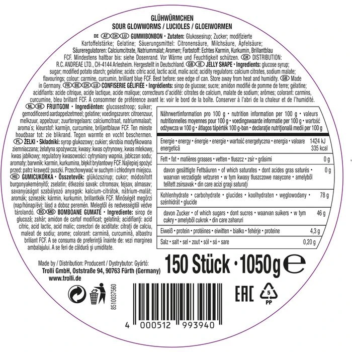 Trolli Fruchtgummis Saure Glühwürmchen, 1050g, In Dose – Bild 3