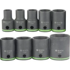 Bosch Steckschlüssel 2608551100, 9-teilig, 10 - 27mm Schlüsselweite - 38mm Länge, 1/2 Zoll