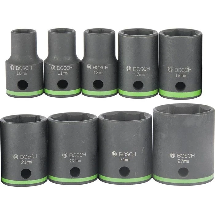 Bosch Steckschlüssel 2608551100, 9-teilig, 10 - 27mm Schlüsselweite - 38mm Länge, 1/2 Zoll