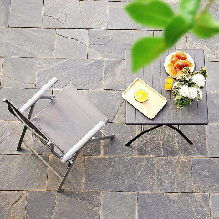 Songmics Gartenstuhl GCB02GY, Kunststoff, Hochlehner, Verstellbar, Grau, Klappbar – Bild 3