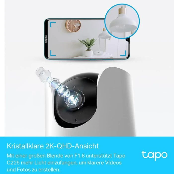 TP-Link IP-Kamera Tapo C225 WLAN Indoor, 3,7 MP, 2K, Neigen Schwenken, Sirene – Bild 2