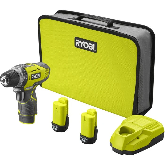 Ryobi Akku-Bohrschrauber R12DD-220S, 12V / 2,0Ah, Mit 2 Akkus, Ladegerät Und Tasche