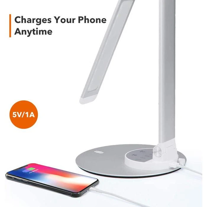 TaoTronics Schreibtischlampe TT-DL22 LED, Standfuß, Dimmbar, USB, Silber – Bild 3