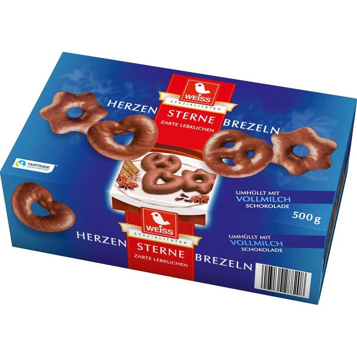 Weiss Lebkuchen Herzen Brezeln Sterne, Mit Vollmilchschokolade, 500g