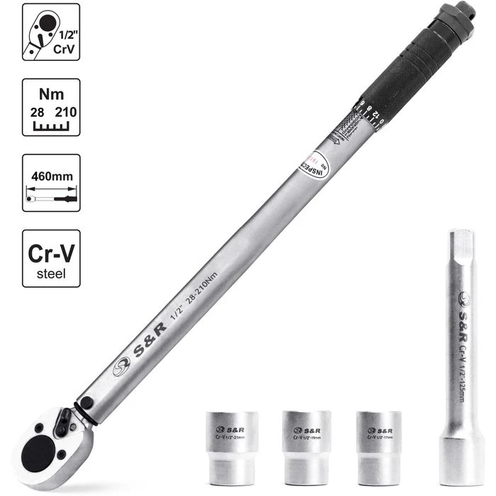 S&R Drehmomentschlüssel 465012210, Set, 1/2 Zoll, Mit Umschaltknarre, 28 - 210 Nm – Bild 2