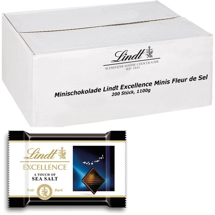 Lindt Minischokolade Excellence Minis Fleur De Sel, Minischokoladentäfelchen Feinherb 200 Stück, 1100g