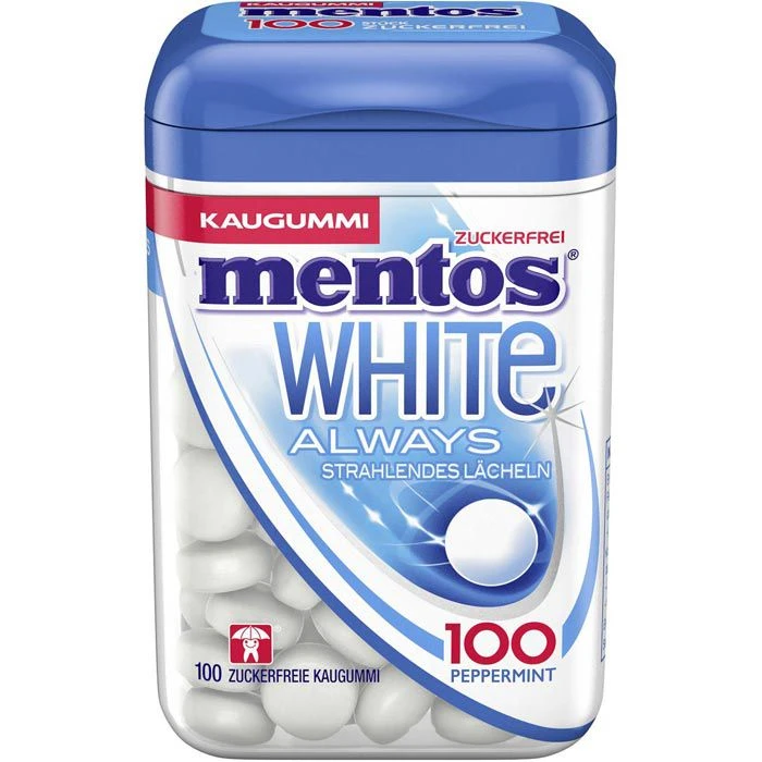 Mentos Kaugummis Always White Peppermint, 100 Dragees
