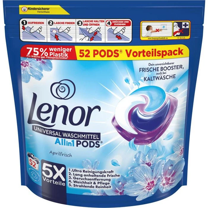 Lenor Waschmittel All-in-1 Pods Vollwaschmittel, Aprilfrisch, 2,46 Kg, 98 Waschladungen – Bild 3